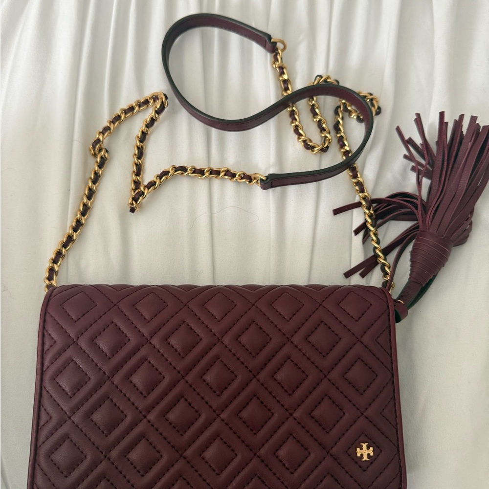 Tory Burch Burgundy Diamond-Pattern Crossbody Bag